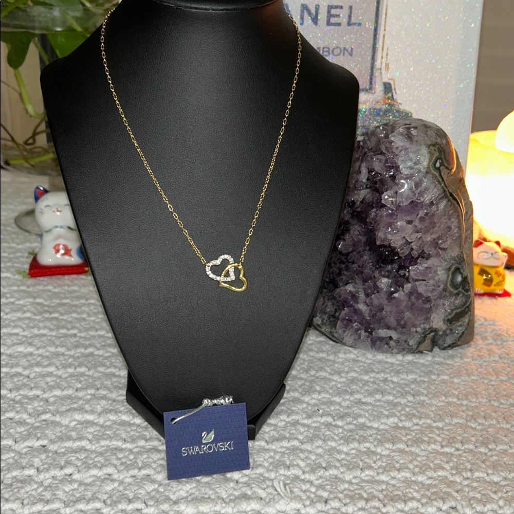 Swarovski Double Heart Crystal Pendant Necklace Gold